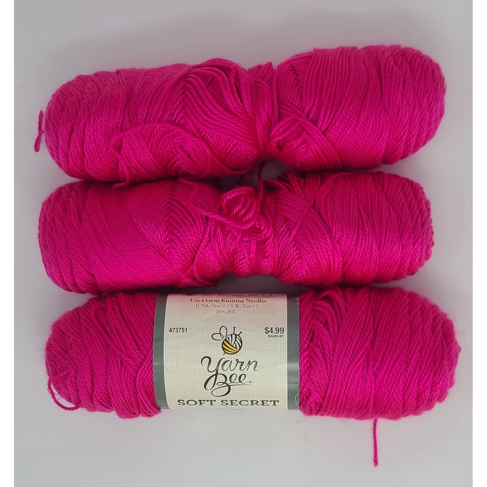 Yarn Bee Soft Secret Hot Pink Acrylic Yarn 3 Skeins 18.5oz Total Lot Good